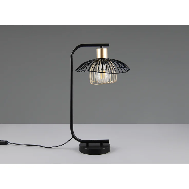 Große Tischleuchte LAURIS mit Gitter Lampenschirm Schwarz Gold, Höhe 44cm – Bild 5