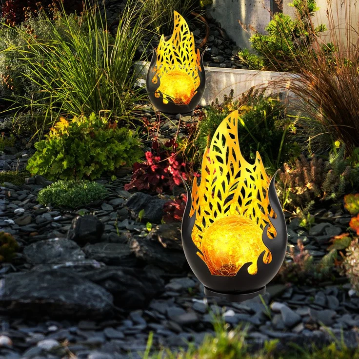 2x LED Solarleuchte, Wetterfest, schwarz, gold, Akku, H 26,5cm – Bild 4