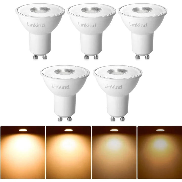 Linkind Dimmbar 5.7W GU10 LED Lampen, ersetzt 75W Lampe, 2700K Warmweiß Reflektorlampe GU10 Spot, 110° breite Abstrahlwinkel 560Lm Leuchtmittel PAR16 LED, 5 Stück