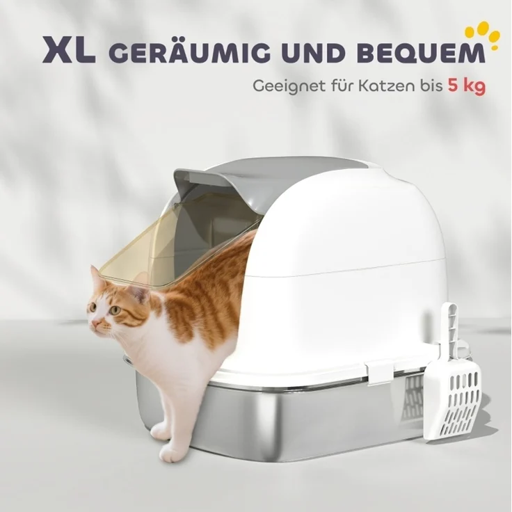 Katzentoilette aus Edelstahl mit aufklappbarem Deckel, 52,4x41,3x42 cm, Weiß – Bild 5