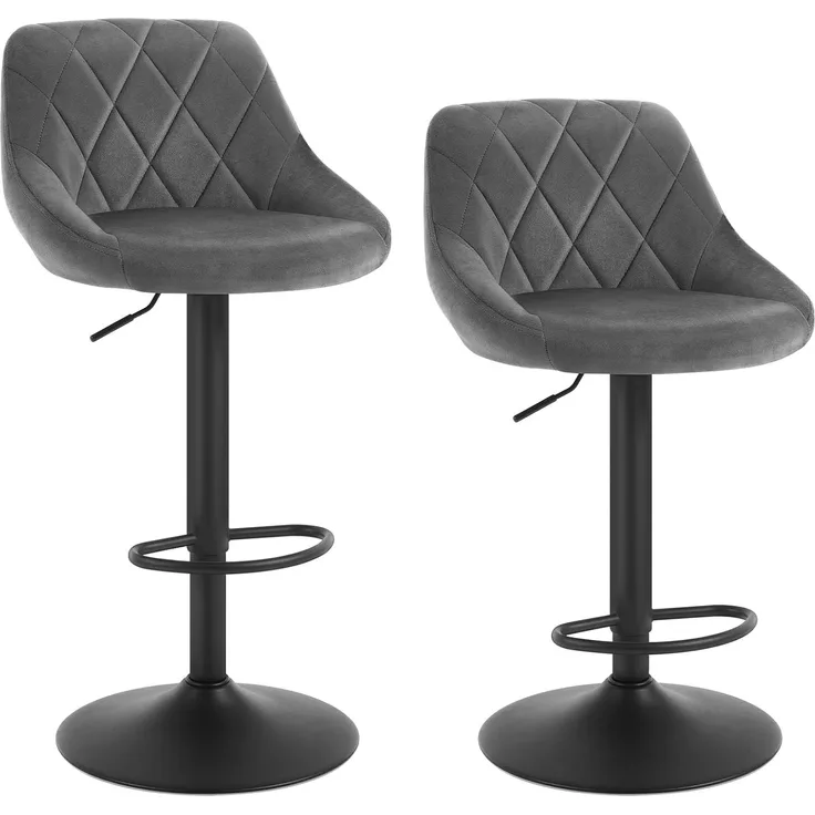 WOLTU BH219dgr-2 Barhocker Tresenhocker, Gute gepolstert, Samt, Höhenverstellbar, Drehbar, 2 x Hocker, Dunkelgrau