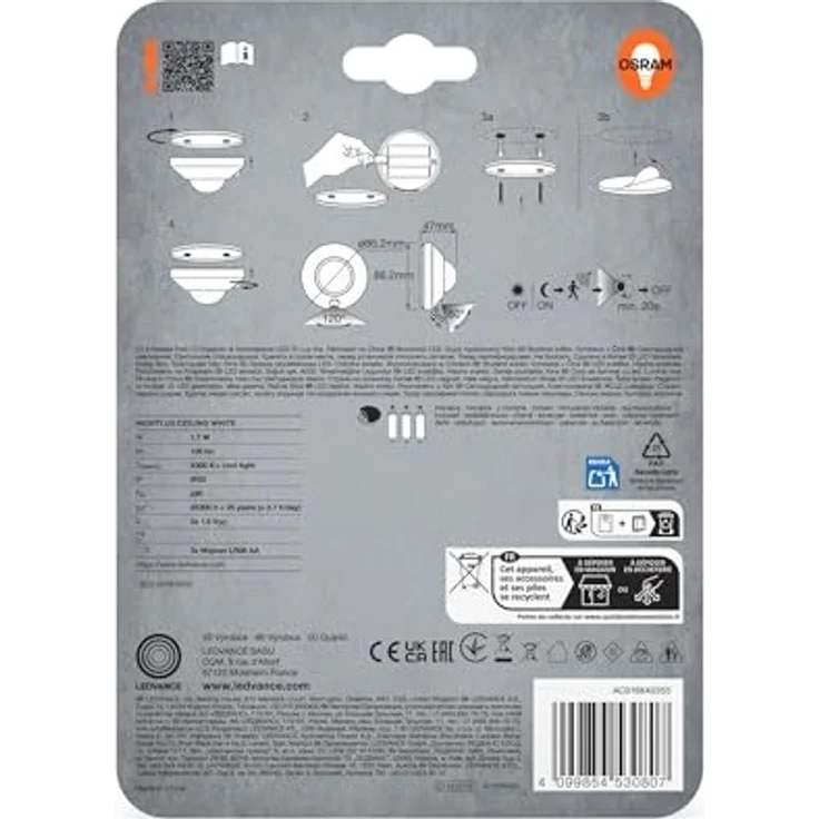 Osram LED-Nachtlicht Nightlux Ceiling mit Licht- & Bewegungssensor 8,6 cm kaltweiß weiß – Bild 4