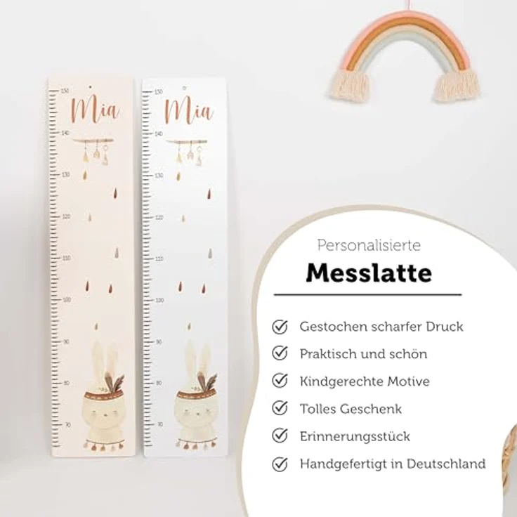 KIDSMOOD - Messlatte für Kinderzimmer Personalisiert, 70-140 cm - Messlatte Kinder Holz personalisiert Mit Namen für Baby- & Kleinkinderzimmer - Individuelles Geschenk für Kinder und Babys zum Geburt – Bild 8