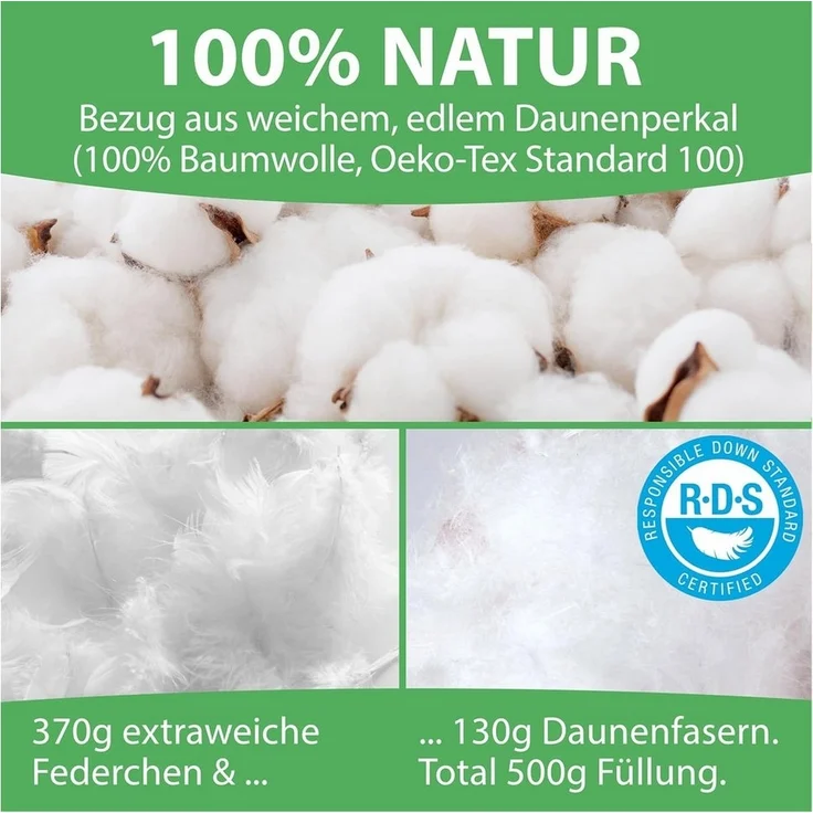 Welldora 3-Kammer-Kopfkissen Premium Kopfkissen, Ergonomisch optimiertes Nackenstützkissen, Füllung: Daunenfasern & Federn, Mittelfestes Kissen fachärztlich geprüft, 40 x 40 cm – Bild 3