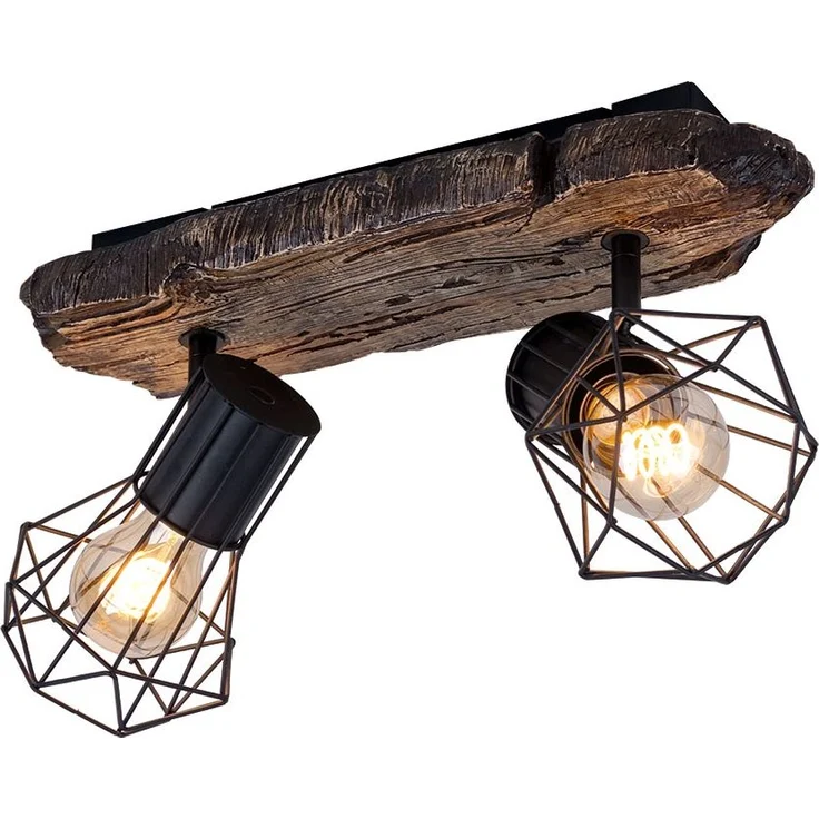 Deckenleuchte, Holzoptik, Metall, schwarz, L 38,5 cm – Bild 2