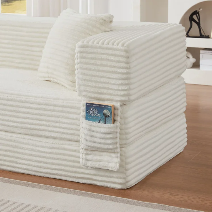 ZUBALIYA Schlafsofa, mit Schlaffunktion, H 60 × T 200 × B 76 cm, Weiß, Schaumstoff – Bild 10