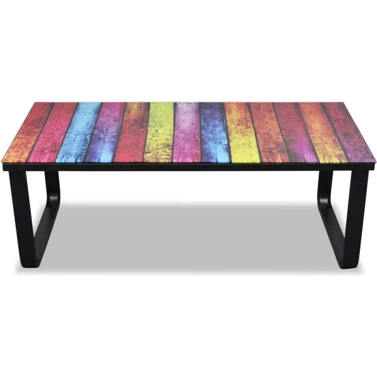 vidaXL Couchtisch mit Glasplatte Regenbogen-Aufdruck 241175 – Bild 4