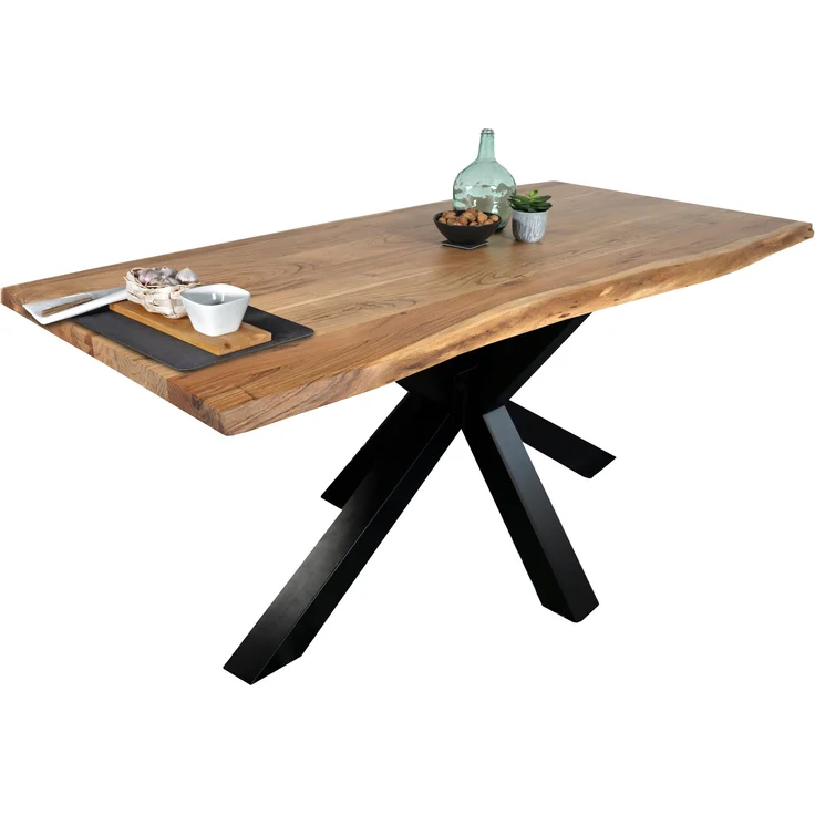 Esstisch Baumkante massiv Akazie Natur 160 x 85 Spider-Gestell schwarz TIM 135768357 – Bild 1