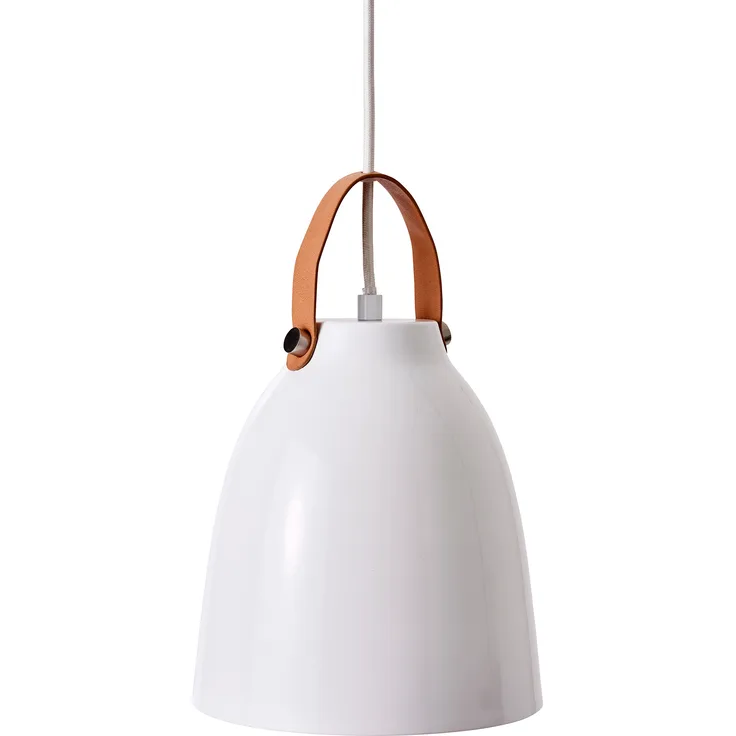 Dyberg Larsen Copenhagen D19, Pendelleuchte LED in Weiß, Skandinavisches Design mit Lederband für Esstisch und Wohnzimmer