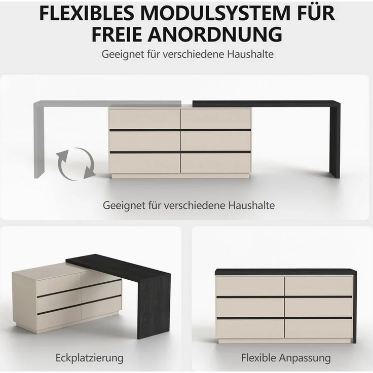 oleyluckidea Schreibtisch L-förmiger Schreibtisch mit 6 Schubladen, verstellbar, Holz (ein Tisch), Breite 140 cm – Bild 2