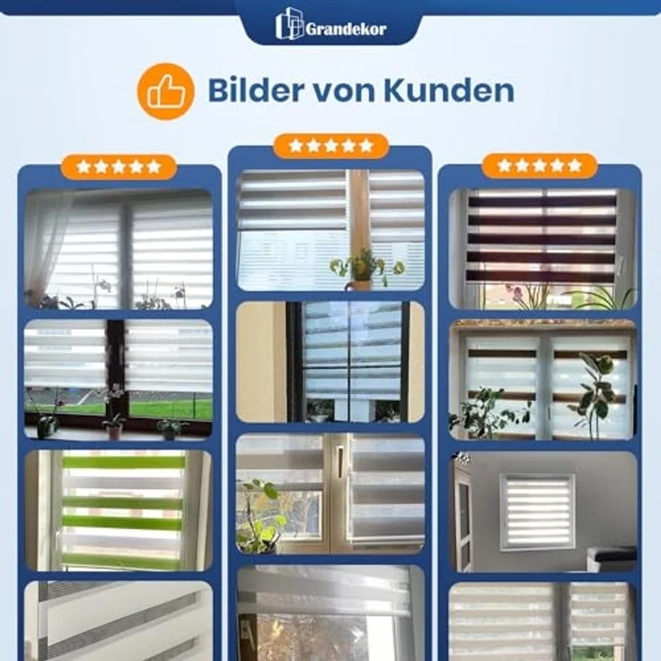Grandekor Doppelrollo Klemmfix ohne Bohren Weiß-Grau-Anthrazit 40x150 cm(Stoffbreite 36cm) Fenster Rollos für innen Klemmrollos Duo Rollos für Fenster ohne Bohren mit Bohren Privatschutz Zebrarollo – Bild 2
