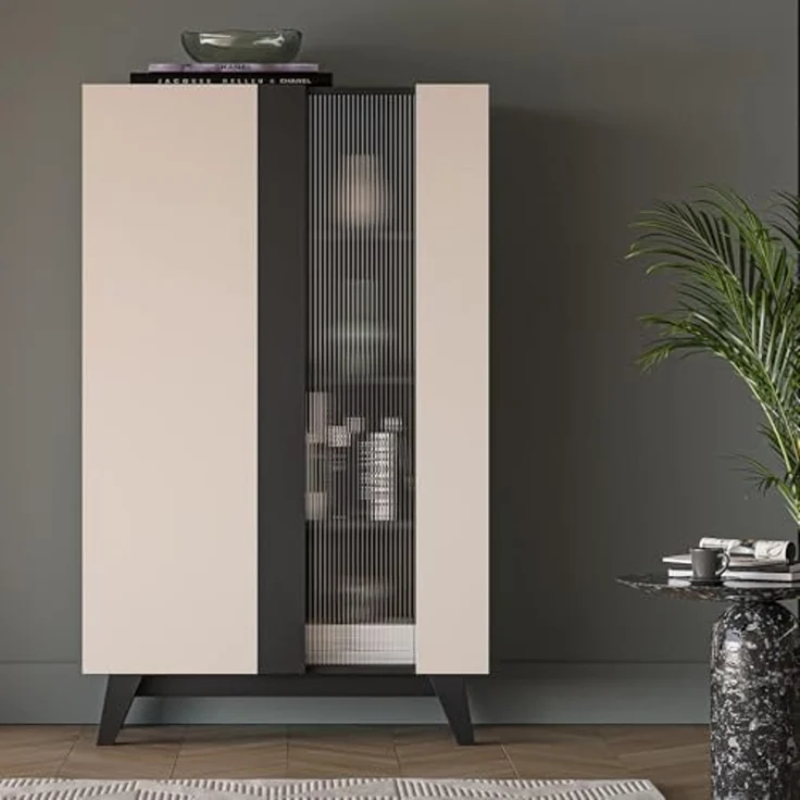 Lomadox Wohnzimmer-Set FRIONA-131, (Mega-Spar-Set, 2-St, Highboard Sideboard), kaschmir schwarz modern Möbelfüße Softclose Glastür – Bild 4