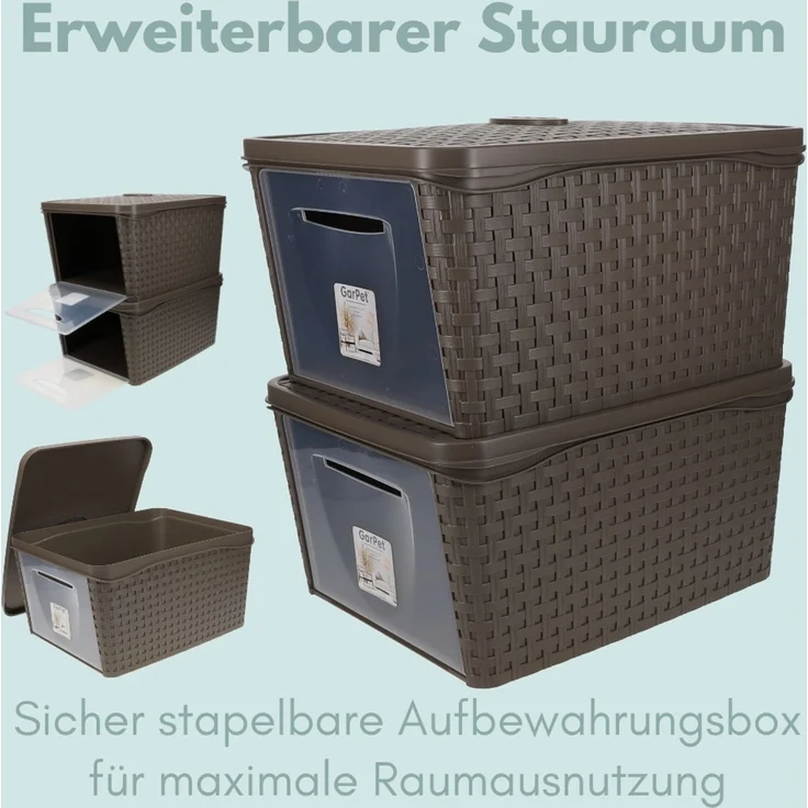 2er Set Aufbewahrungsbox mit Deckel Frontöffnung Schrank Organizer Stapelbox Kleiderschrank Korb mit Deckel Aufbewahrungskorb Aufbewahrung Badezimmer – Bild 4