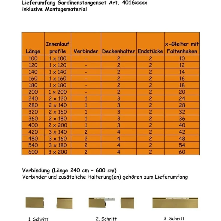 iso-design Gardinenstange Gardinenschiene Unischiene eckig zur Deckenmontage, 1-läufig, Fixmaß, mit Bohren, Aluminium – Bild 3