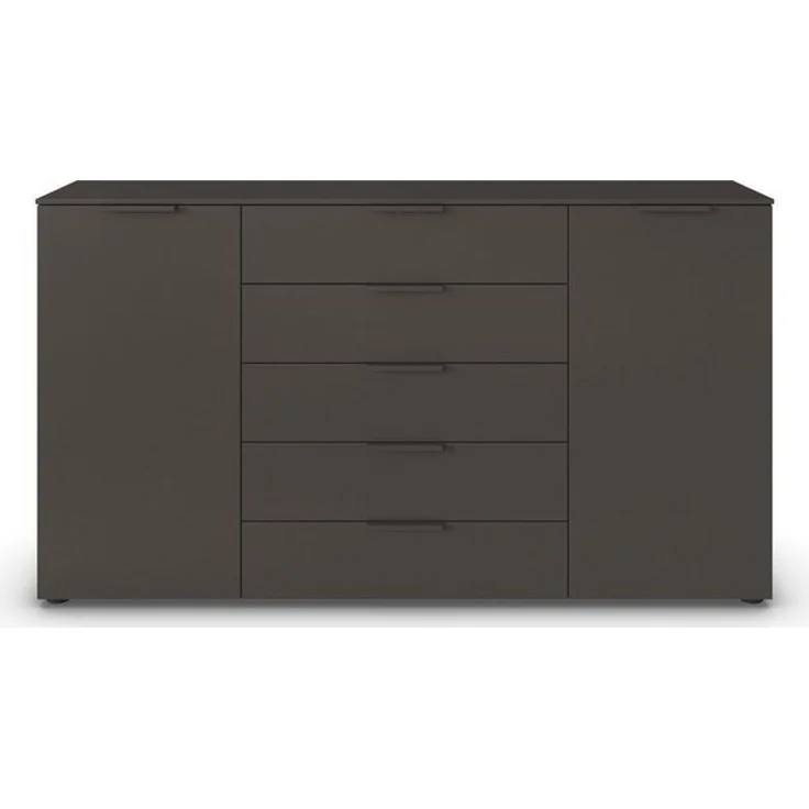 Rauch Möbel Flipp, Kombikommode, Kommode mit Stauraum für Wohnzimmer, Schlafzimmer, Flur, 4 Fachböden, Graphit, 2-türig, 5 Schubkästen, Griffe graphit, 180 x 100 x 42 cm – Bild 4