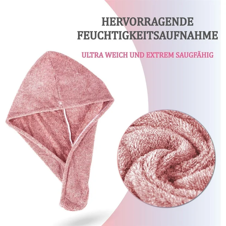 Haarturban ( Rosa ) Cozy mit Knopf - 25x65cm ( One SIze ) Superweich Flauschig - Saugstark, Handtuch Haare Turban Haarhandtuch Schnelltrocknend – Bild 4