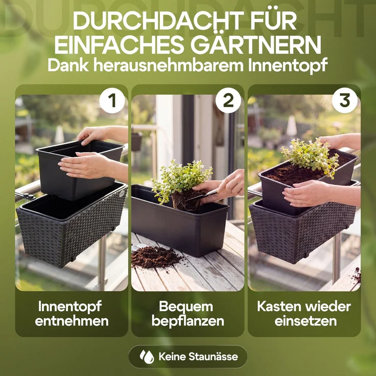 4er Set Balkonkasten Polyrattan grau – Bild 5