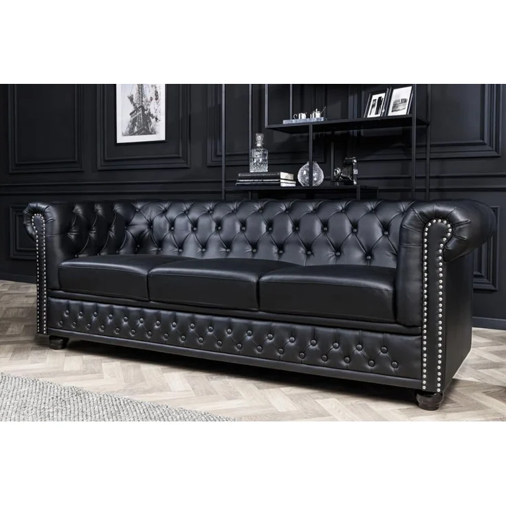 riess-ambiente 3-Sitzer CHESTERFIELD 205cm schwarz, Einzelartikel 1 Teile, Wohnzimmer · Sofa · Kunstleder · Holz · Federkern · Design – Bild 2