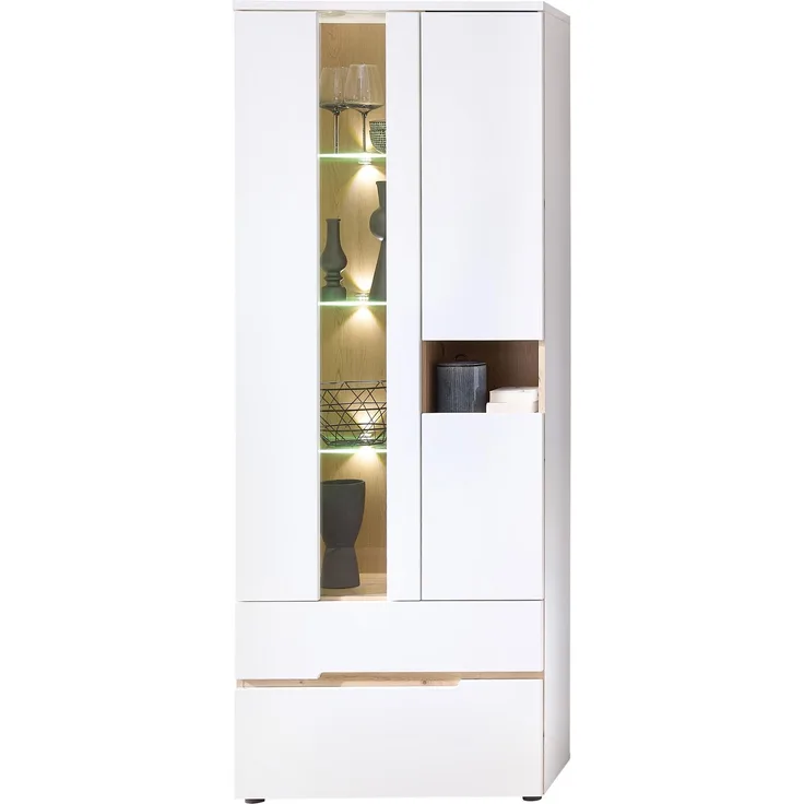 Vitrine MEMPHIS Weiß mit Artisan Eiche Nachbildung und LED