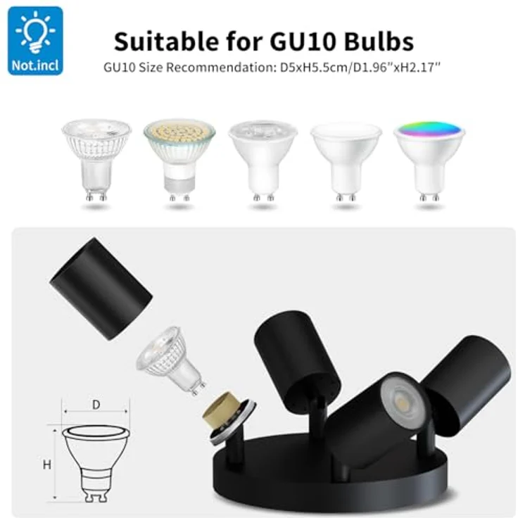 LVWIT Deckenstrahler LED 4 Flammig Rund GU10 LED Deckenleuchte Schwenkbar Schwarz Deckenlampe Strahler Drehbar Modern Deckenspots 4 Flammig für Wohnzimmer Schlafzimmer Küche (Ohne Leuchenmittel) – Bild 4