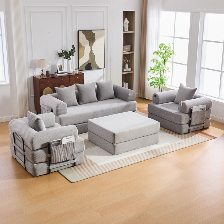 ZUBALIYA Ecksofa 94x67 cm, mit Ablageflächen, mit Cordbezug, mit breiten Armlehnen, modular aufgebaut, mit Schaumstoffpolsterung – Bild 14