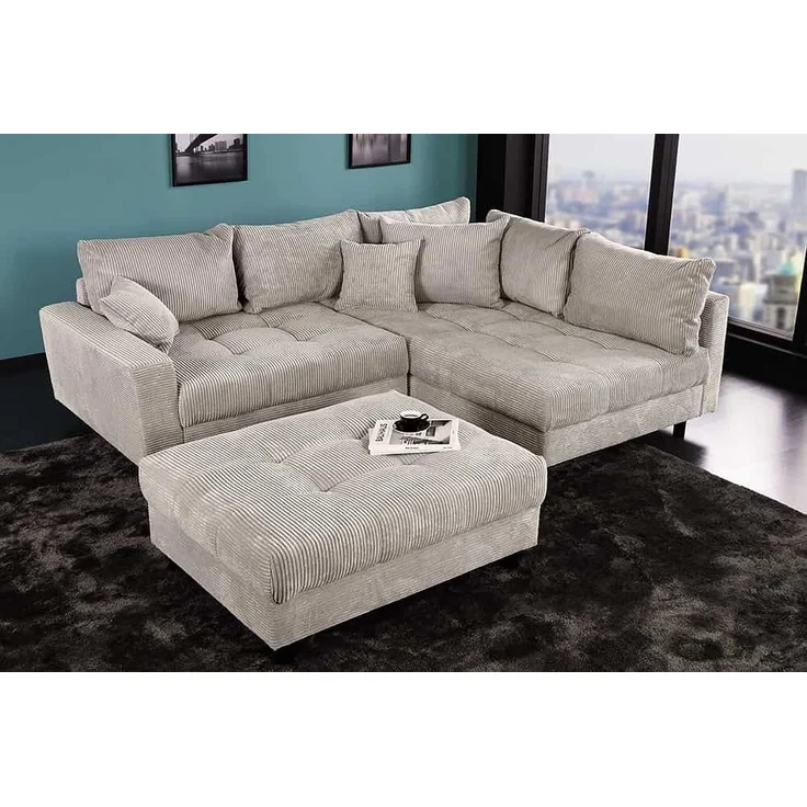riess-ambiente Ecksofa KENT 220cm greige / schwarz, Einzelartikel 1 Teile, Wohnzimmer · Cord · mit Federkern · inklusive Hocker · L-Form · Modern – Bild 3