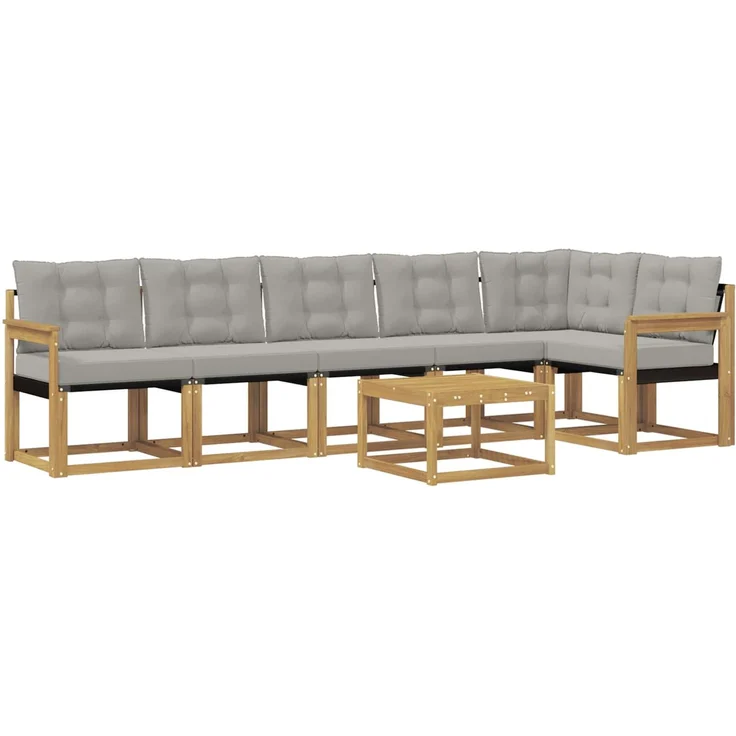 vidaXL Outdoor-Sofagarnitur 7 stk. 6-Sitzer Weiß und Hellgrau 3389541 – Bild 2