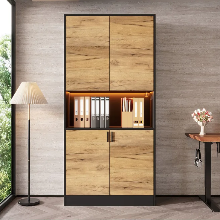 Aktenschrank 80x35x180 cm mit LED-Beleuchtung und verstellbaren Einlegeböden