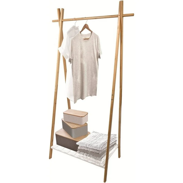 MSV Kleiderständer MIA, Garderobenständer mit Kleiderstange und Ablage, Bambus, 64x44x160,5 cm – Bild 5