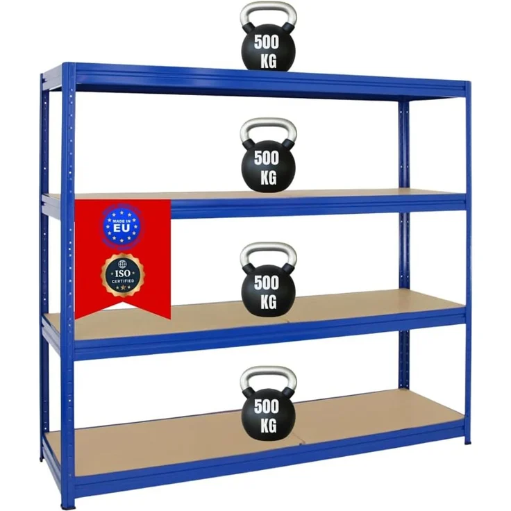 PROREGAL Schwerlastregal Dino Extra Breit 180 x 200 x 60 cm Fachlast 500kg Blau, Garagenregal, Lagerregal, Steckregal, Weitspannregal