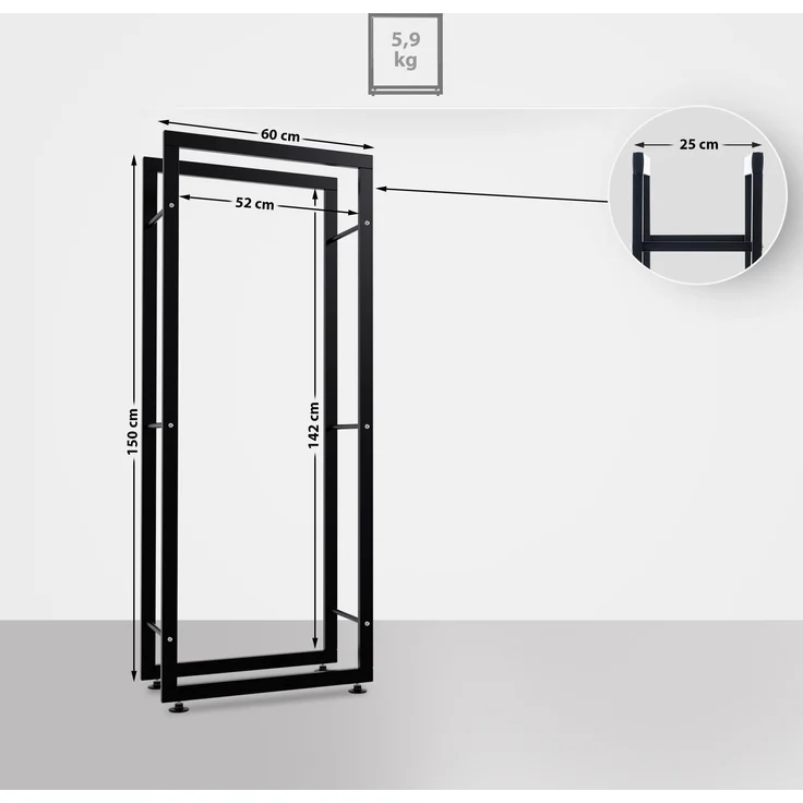 CLP Kaminholzständer Keri V2,schwarz 25x60x150 cm – Bild 2
