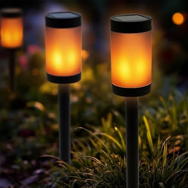Spetebo LED Solarleuchte Wegeleuchte mit 12 Flammen LED 41x6 cm, Dämmerungssensor, LED fest integriert, orange, realistischer Flammeneffekt, 8er Set Solar Wegeleuchte – Bild 6