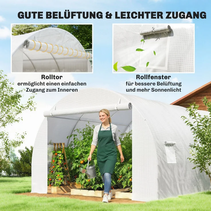 Outsunny Gewächshausfolie, PE, Weiß, 300L x 300B x 200H cm – Bild 4