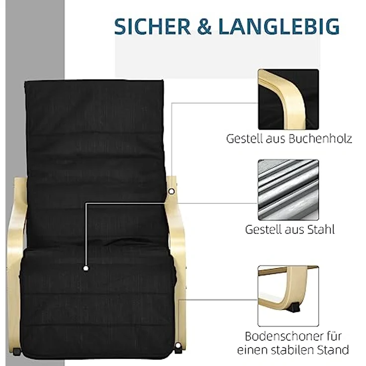 HOMCOM Relaxsessel Relaxstuhl mit Verstellbarem Fußteil (Ruhesessel, 1-St, Ruhestuhl), Schwarz 66,5 x 94 x 100 cm – Bild 7