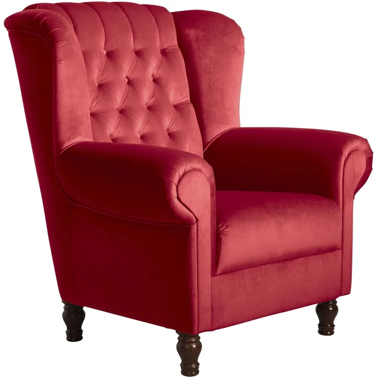 Ohrenbackensessel Katreen Bezug Samtvelours Buche nussbaum dunkel / rot 22819