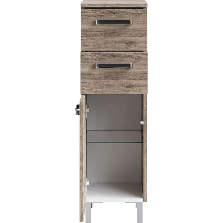Pelipal Badmöbel-Set Quickset 313, Sanremo Eiche - Waschtischunterschrank, Keramikwaschtisch, Unterschrank, Spiegelschrank, Unterschrank – Bild 7