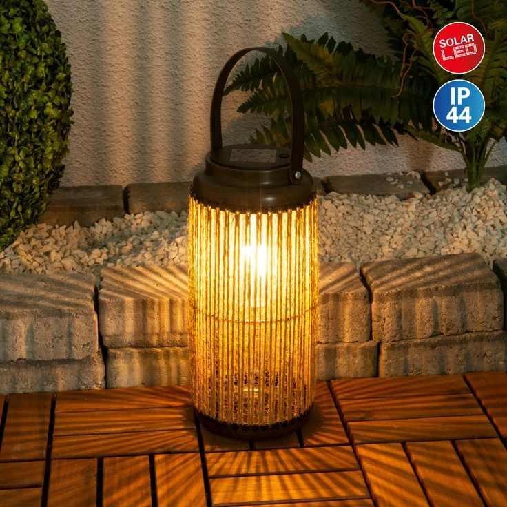 Näve Solar-Gartenleuchte LED mit Aufhängung Korbinian Ø 13 x 29 cm natur – Bild 1