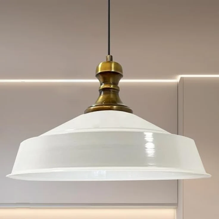 Bamyum Pendelleuchte Metall Ø41 cm, Weiß innen weiß, E27, Vintage Lampe, ohne Leuchtmittel – Bild 2