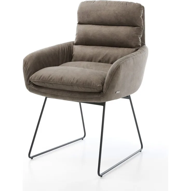 Esszimmerstuhl Abelia-Flex mit Armlehnen Mikrofaser Taupe Vintage Kufengestell Schwarz