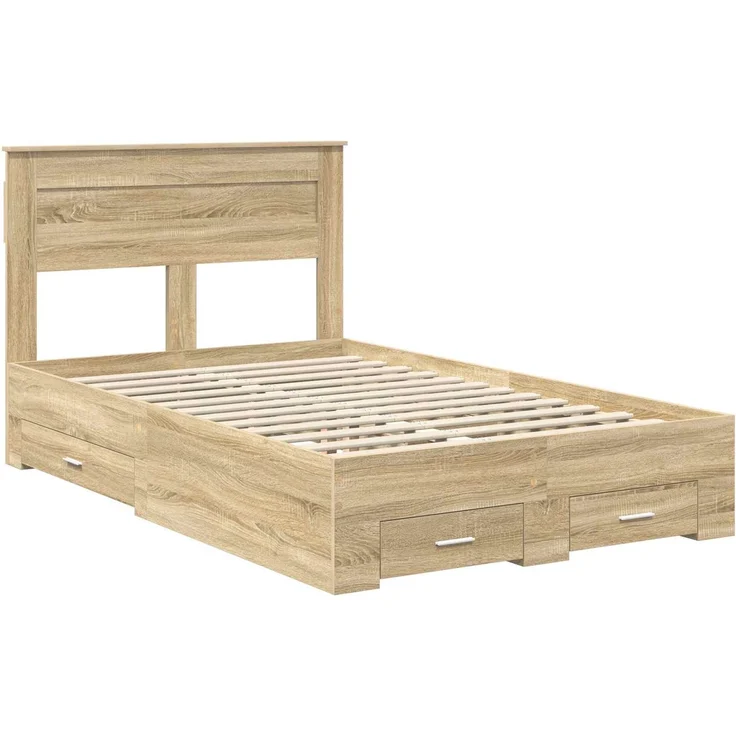 vidaXL Bettrahmen mit Kopfteil Sonoma-Eiche 120 x 200 cm Holzwerkstoff 3410013 – Bild 3