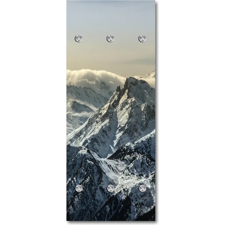 Queence Garderobe - "Les Alpes" Druck auf hochwertigem Arcylglas inkl. Edelstahlhaken und Aufhängung, Format: 50x120cm