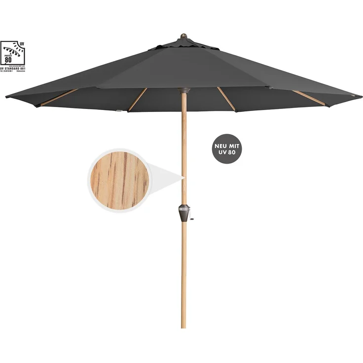 Doppler Sonnenschirm / Kurbelschirm "Alu Wood Ultra 350", anthrazit, Ø 350 cm – Bild 2