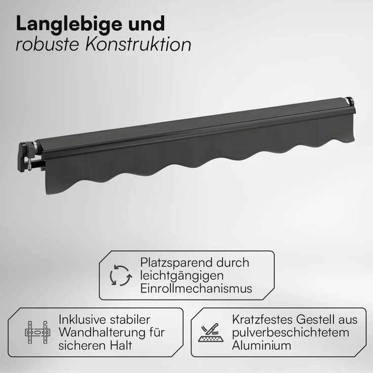 STEELSØN 'Kestria' Gelenkarmmarkise 200x150 cm, anthrazit, wetterfest und blickdicht, Markise mit Aluminium-Kassette und Wandhalterung, Balkonmarkise mit Handkurbel, vormontiert – Bild 4