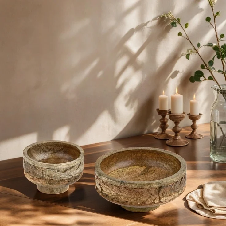 Marrakesch Orient & Mediterran Interior Dekotablett 2er Set Boho Deko Schale Obstschale Holzschale Lulua (2 St), handgeschnitzt – Bild 6