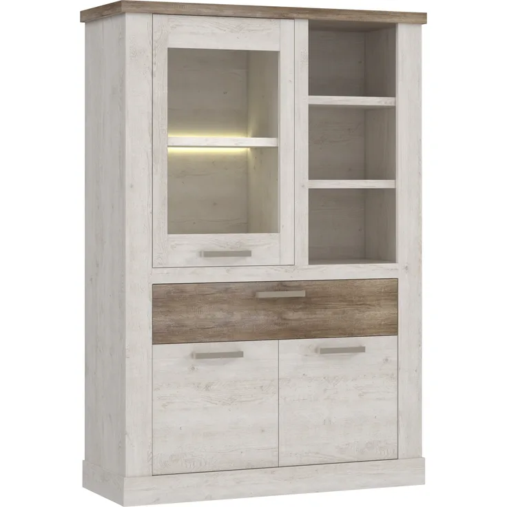 FORTE 'Duro' Highboardvitrine, Holzwerkstoff, Weiß/Beige/Braun, 109,8 x 160,3 x 41,3 cm