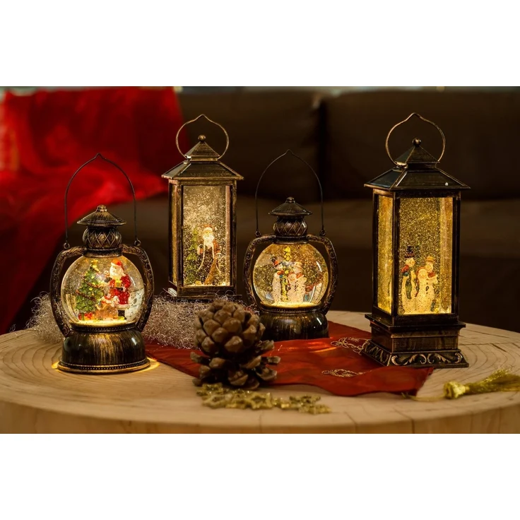 LED Kugellaterne Schneemannfamilie - Schneekugel - wassergefüllt - Batterie - Timer - Innen - gold – Bild 3