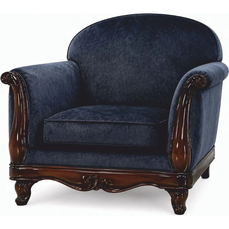 Casa Padrino Luxus Barock Sessel Blau / Dunkelbraun - Barock Wohnzimmer Möbel