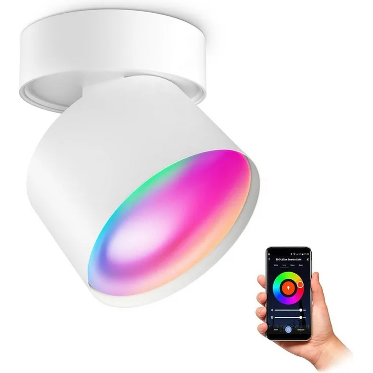 SSC-LUXon LED Aufbaustrahler Deckenlampe SAMU weiß mit Smart Home WiFi GX53 LED 6W RGBW, Smart