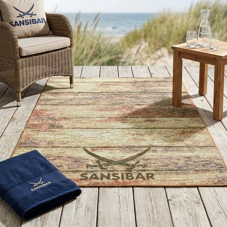 Sansibar Teppich Rantum Beach SA-029, rechteckig, Höhe: 5 mm, Flachgewebe, modernes Design, Motiv Holzdielen, In- & Outdoor geeignet