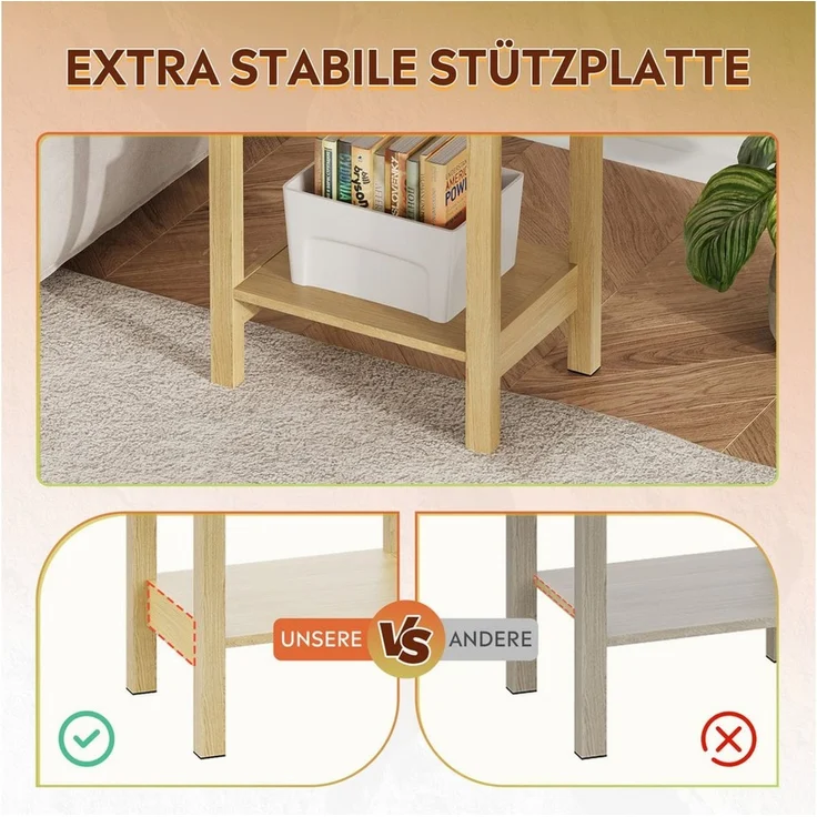 WLIVE Nachttisch Nachttisch mit Schublade und Ablage, Beistelltisch Holz 40×30×60,6cm (2er-Set), offene Ablage – Bild 3